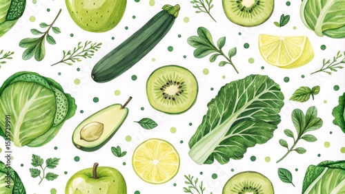 Watercolor Green Food Patte...