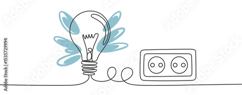 Continuous Line Drawing Light Bulb Plugged into Outlet