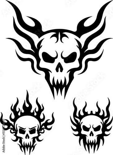 Tribal Skull and Abstract Tattoo Designs