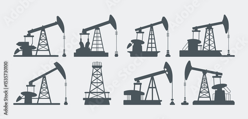 Collection of Oil Pump Jack Silhouettes for Industry Graphics