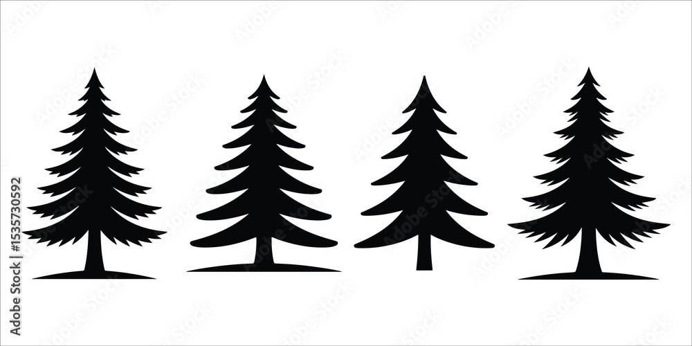Fototapeta premium Christmas tree icon set vector silhouette on white background.