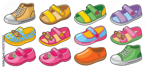 Twelve Pairs of Colorful Cartoon Baby Shoes