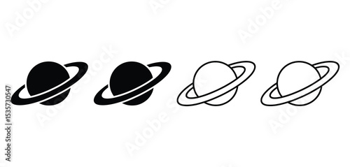 Four Simple Planet Icons with Rings Set