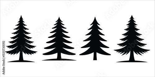 Christmas tree icon set vector silhouette on white background.