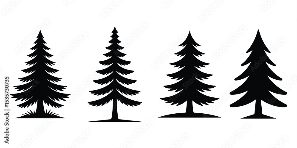 Fototapeta premium Christmas tree icon set vector silhouette on white background.