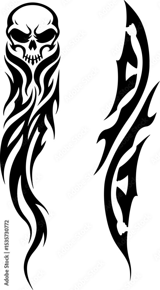 Obraz premium Tribal Skull and Abstract Tattoo Designs