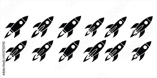 rocket icon set vector silhouette on white background.