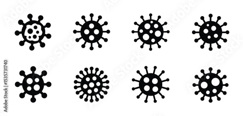 Eight Different Virus Icons Black and White Vector Set