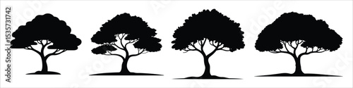 tree icon set vector silhouette on white background.