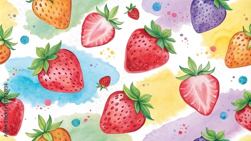 Watercolor Strawberry Seaml...