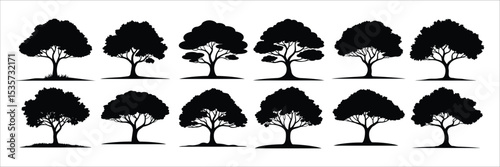 tree icon set vector silhouette on white background.