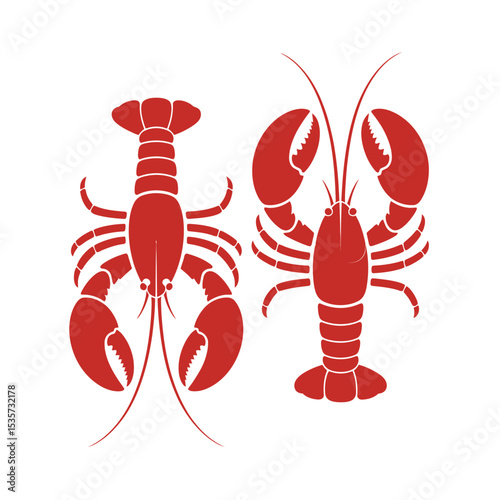 Two Red Lobster Illustrations Simple Design