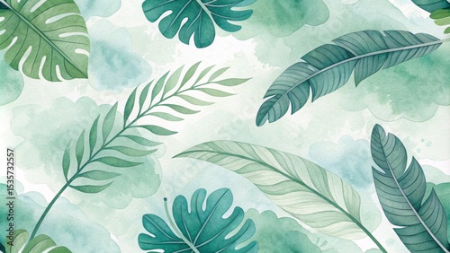 Watercolor Tropical Leaves ...