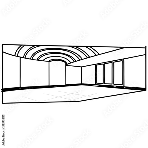 Room Interior Vector Illustration Perspective Line Art