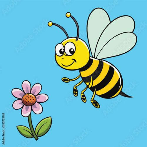 A busy bee hovering near an invisible flower, collecting pollen, a symbol of industry.