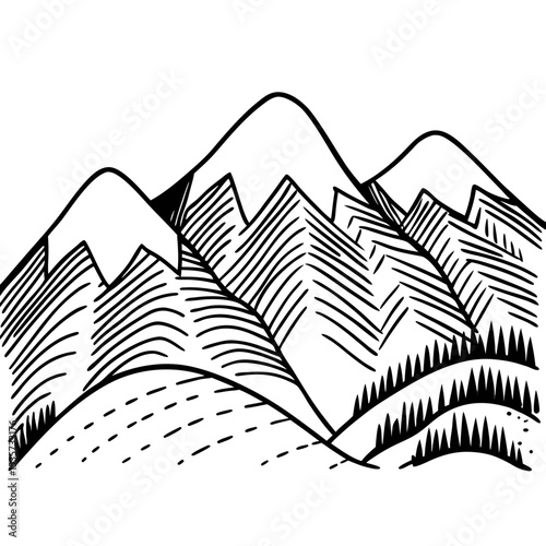 Mountain Range Vector Illustration Hand Drawn Landscape Graphic