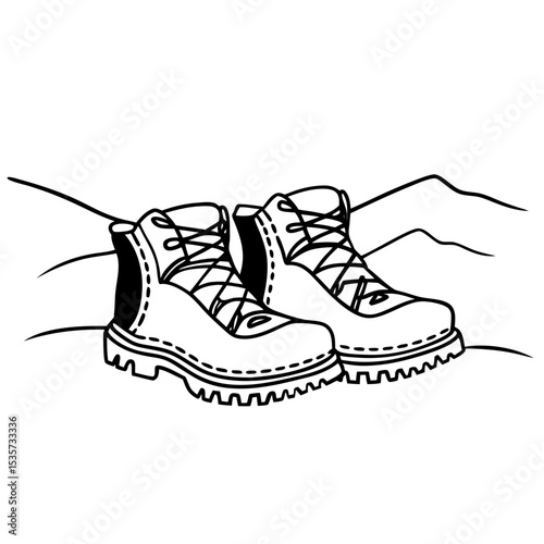 Hiking Boots Vector Illustration Mountain Adventure Graphic