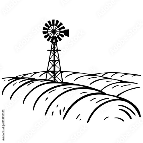 Vector Farm Landscape with Windmill Illustration Simple Design