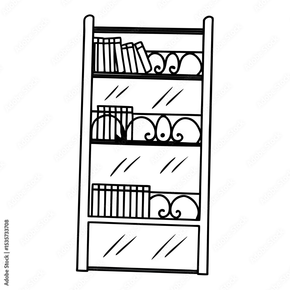 Obraz premium Bookshelf Illustration Vector Icon Style Line Art Design