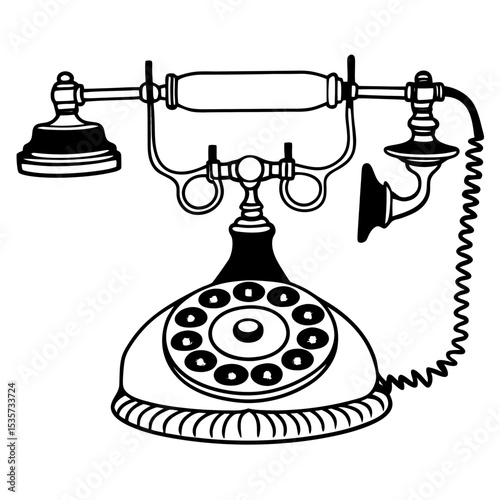 Antique Telephone Vector Illustration Retro Rotary Phone Graphic