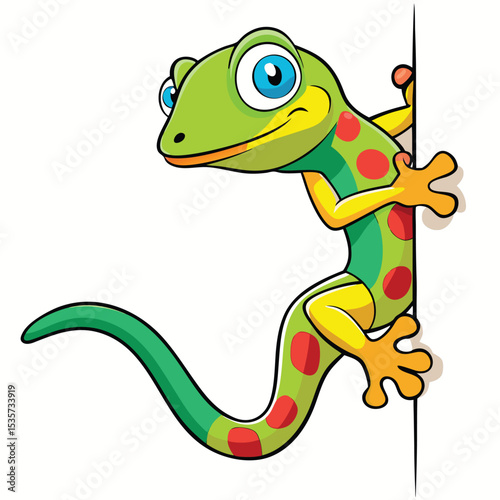 A colorful gecko clinging to an invisible wall, its eyes alert and vibrant.