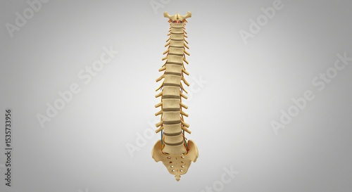 Human spine anatomy detailed model showing vertebrae nerves and ligaments for medical education or research. photo