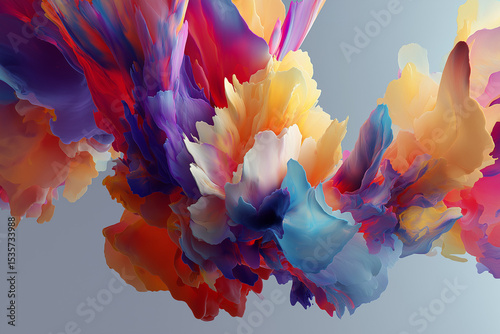Energetic explosion of artistic tools and symbols in an abstract space.