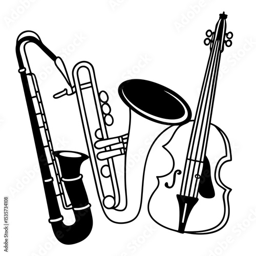 Musical Instruments Vector Saxophone Trombone and Violin Line Art
