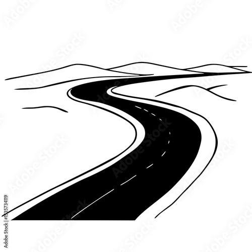 Road Illustration Winding Black and White Vector Design