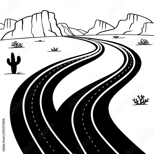 Road to the Mountains Vector Desert Landscape Illustration