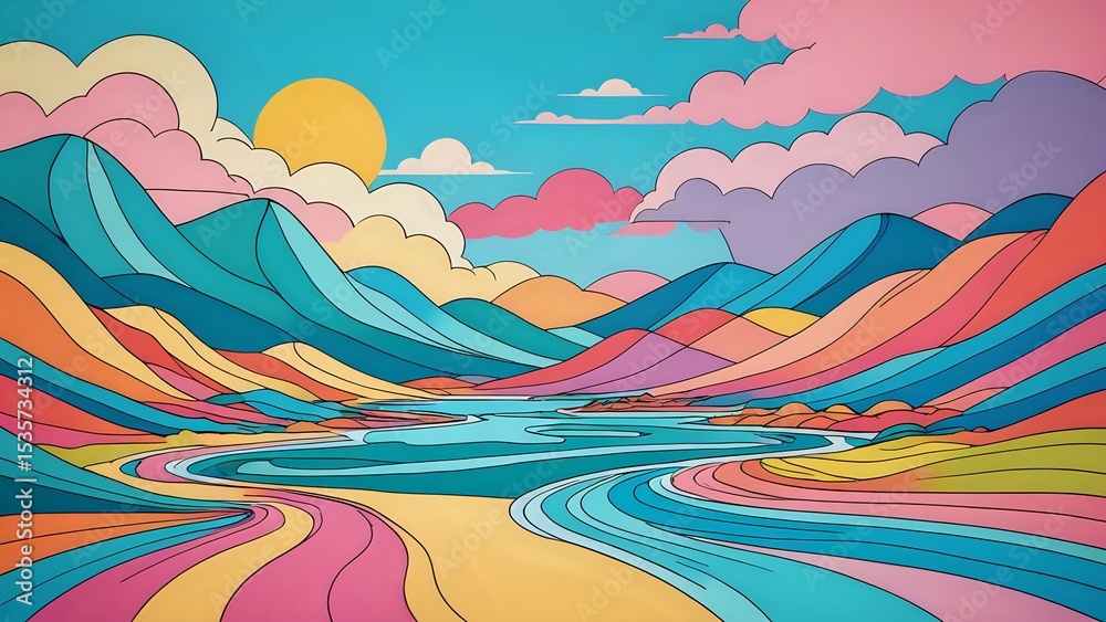 Obraz premium A calming abstract landscape with soft pastel waves and ambient light, symbolizing emotional balance, healing, and the importance of mental well-being