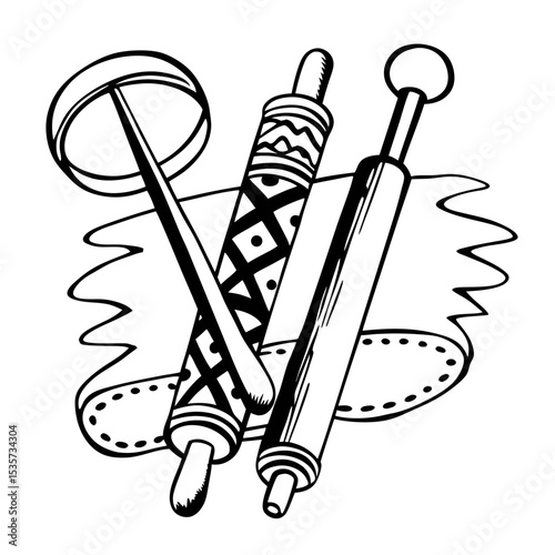Ladle and Rolling Pins Vector Illustration Kitchen Baking Tools