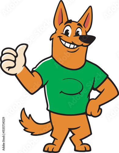 Cheerful vector cartoon dog mascot giving a thumbs up. 