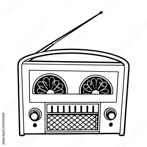 Vintage Radio Vector Illustration Retro Receiver Icon Line Art