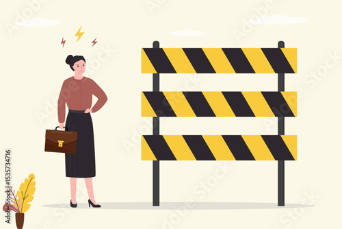 Barrier to business development. Dead end in career. Businesswoman thinking career ladder and overcoming obstacles. Problem in path of female employee. Sexism, discrimination