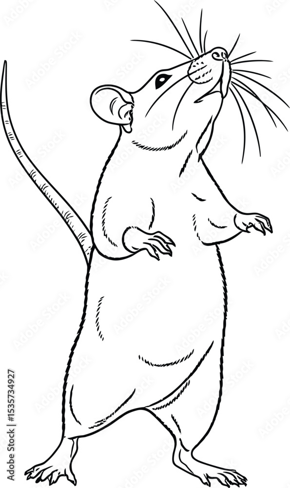 Fototapeta premium Rat Standing Up Line Art