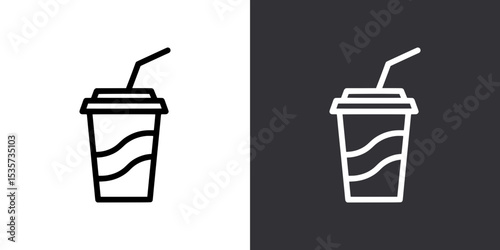 Disposable Cup with Lid and Straw Icon – Black and White Version