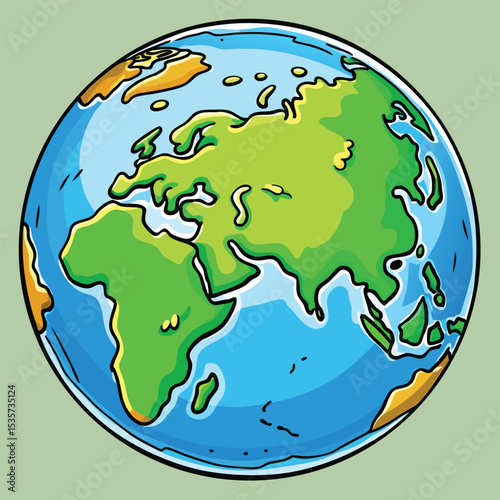 Cartoon Earth Globe Green Blue Landmasses World Map Illustration Simple Style vector