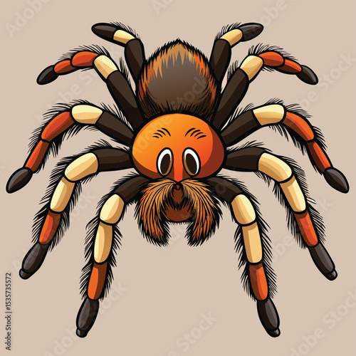 A detailed tarantula with hairy legs visible, poised and ready to move.