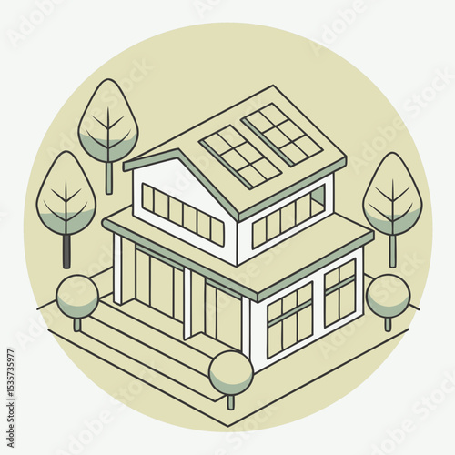Sustainable building icon in eco-friendly outline style