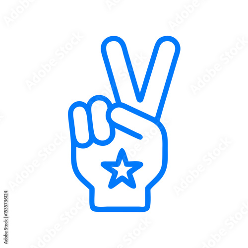 Victory hand icon in blue line art with star symbol