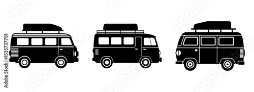 Silhouette set of vintage camper vans vector graphic for adventure trip