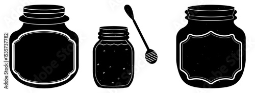 Silhouette set of vintage apothecary bottles and honey dipper vector