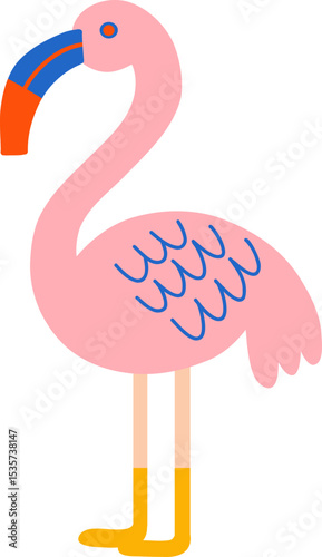 Flat Flamingo Colorful Summer Tropical Beach Holiday Vacation Elements and Travel Object