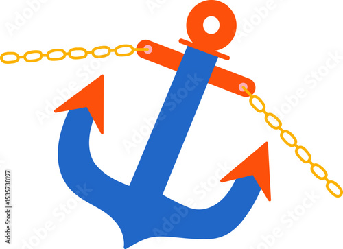 Flat Nautical Anchor Colorful Summer Tropical Beach Holiday Vacation Elements and Travel Object