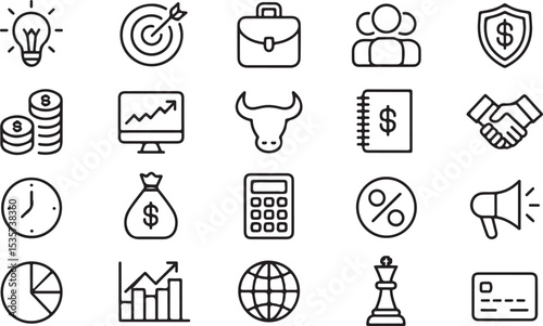 business and finance icon collection for financial management planning banking accounting marketing sales