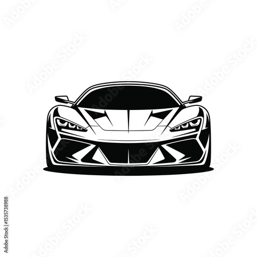Abstract Classic vintage sports car silhouette vector illustration in black and white drawing style