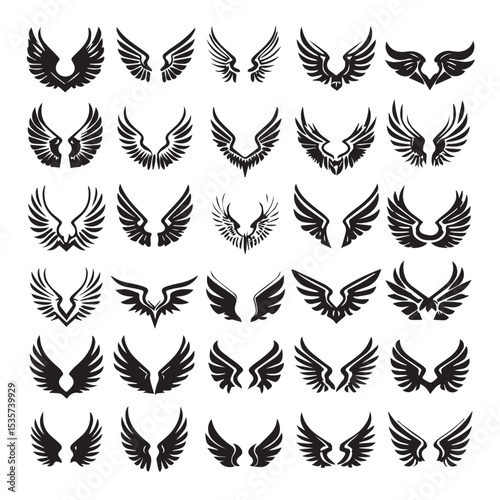 Thirty black wing designs collection for logos and tattoos