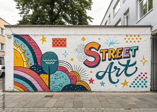 Colorful street art mural on brick wall