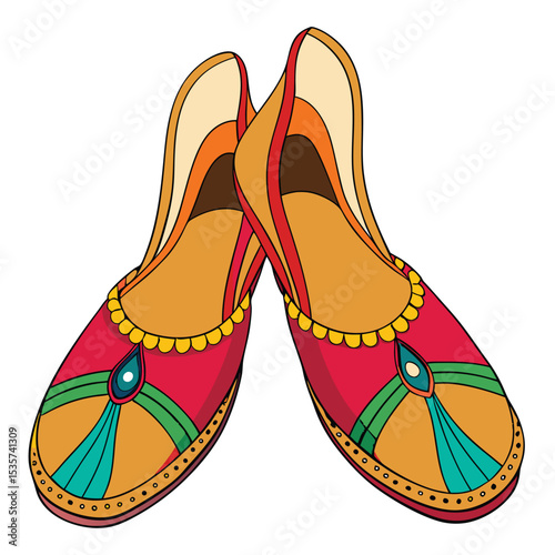 Pair of fancy mojari jutti shoes detailed embroidery indian traditional